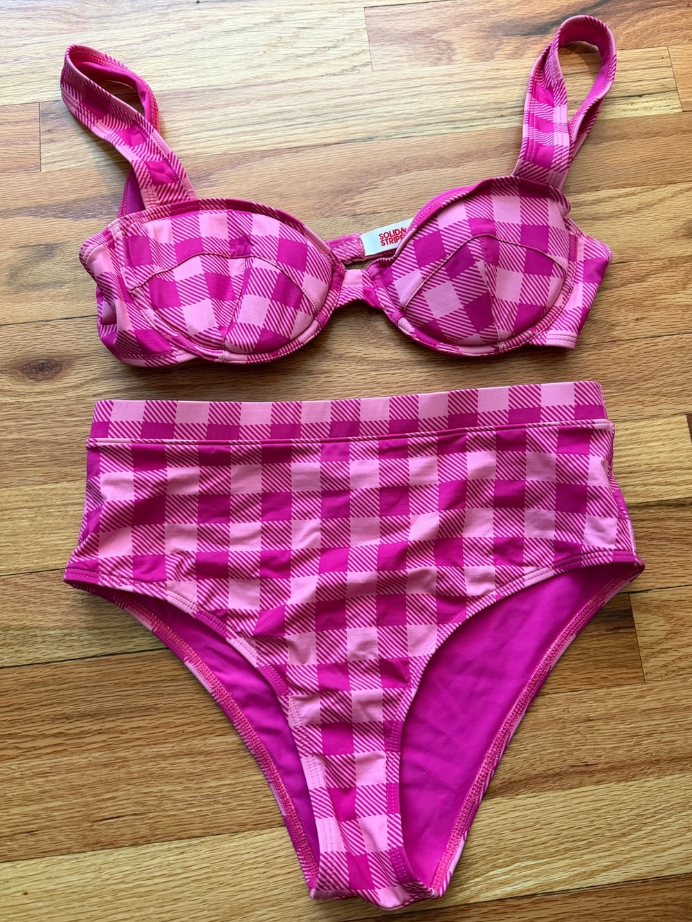 SOLID & STRIPED Hot Pink Gingham Bikini Bottom